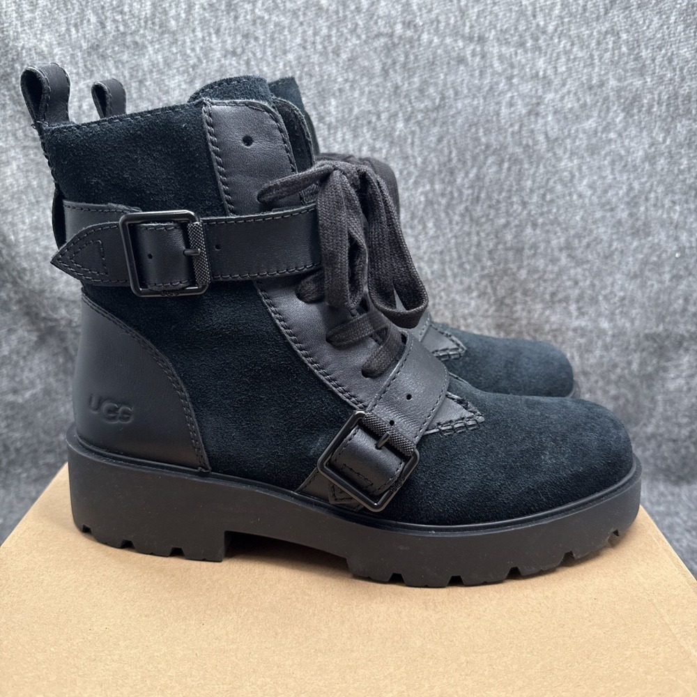 UGG Zorrah Womens Size 10 Black Suede Moto Combat Boots 1121051 New with Box